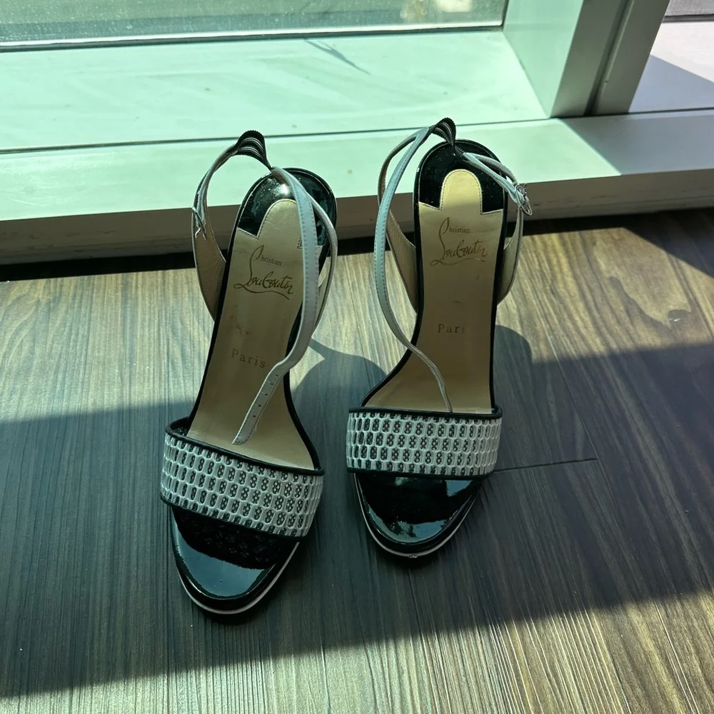 christian louboutin 39 open toe heels DISCOPORT 120 PAT/RETE/TIS TECHNO TENNIS - Picture 2 of 8